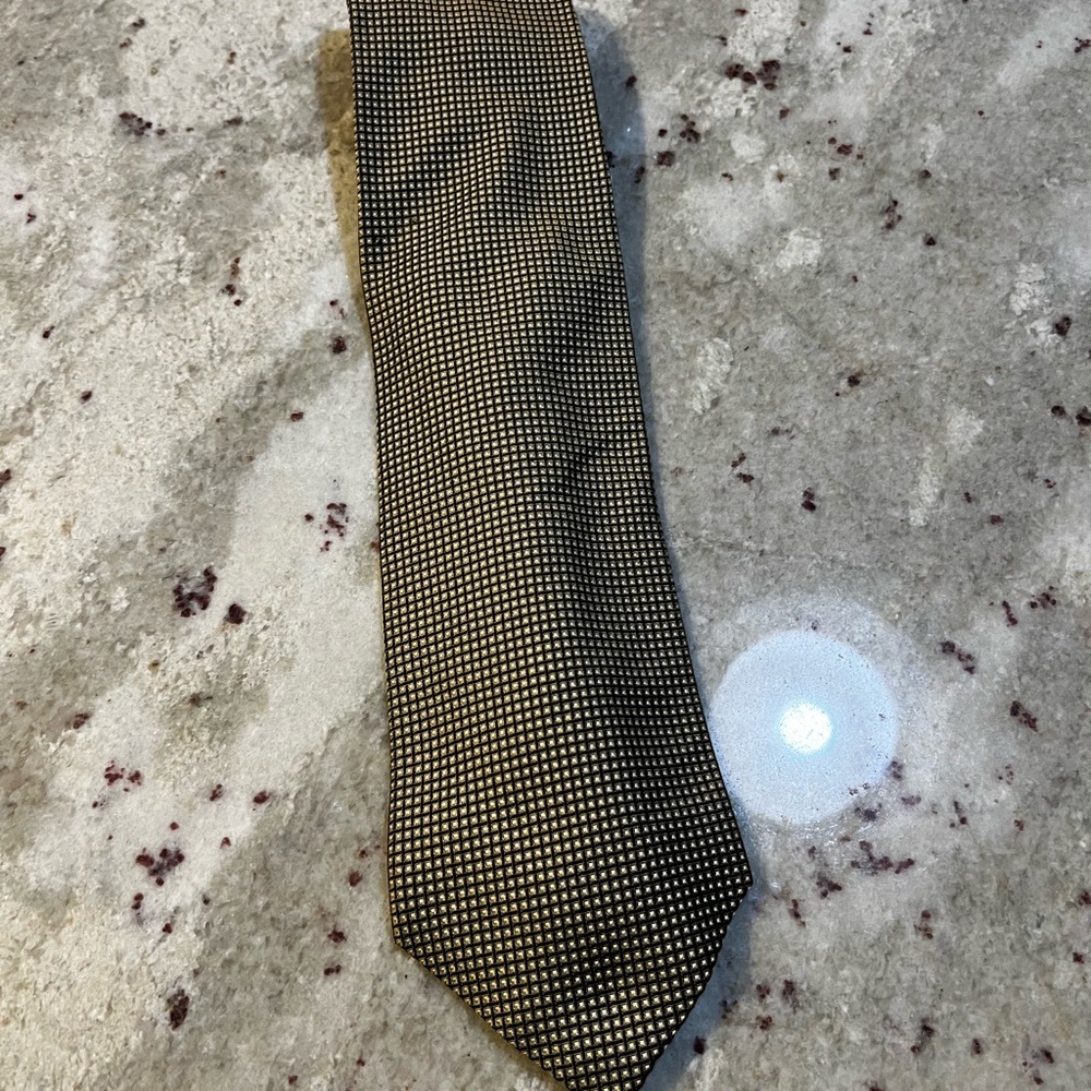 Foggia Mens Silk Necktie Gold Black Micro Check Geometric Handmade Business‎ Tie